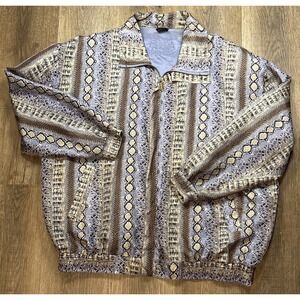 Vtg Fuda International Animal Alligator Snake Print Silk Bomber Jacket Sz 1X XL